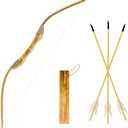Basbon Youth Wooden Bow and Arrow Set, 40 Inch Handmade Wooden Bow and Arrow Cosplay Costume Prop Archery Set Games Toys, 1 Bows 1 Quivers and 3 Feather Arrows, Gifts for Kids Youth Boys and Girl