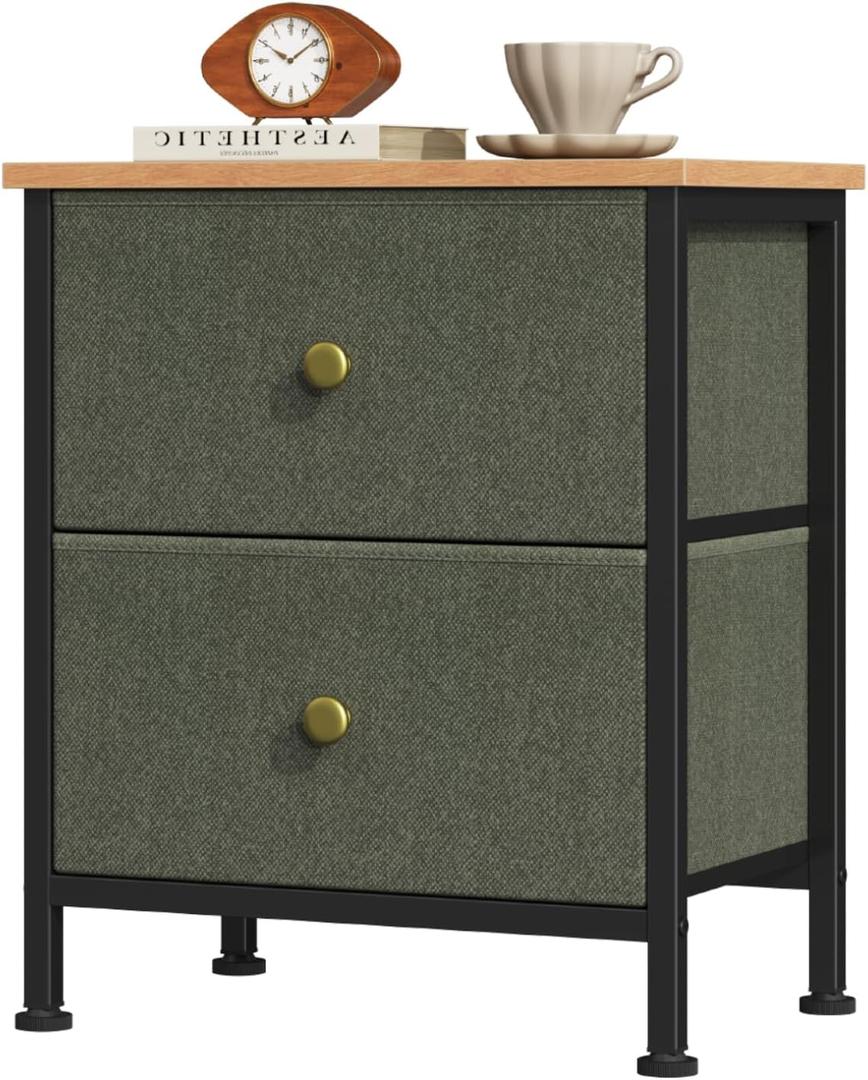 DUMOS Nightstand, Bedside Table for Bedroom, 2 Drawers Fabric Storage Chest, 1 Pack