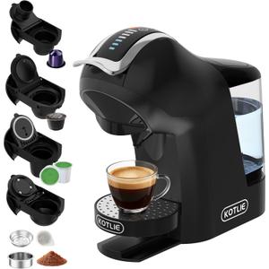 KOTLIE EM-308B Espresso Machine, Single Serve Coffee Maker Compatible with Multiple Capsule Types, Ground Coffee, and ESE Pods, 3 Temperatures, 7 Water Volume Levels, 34 Oz (Black)