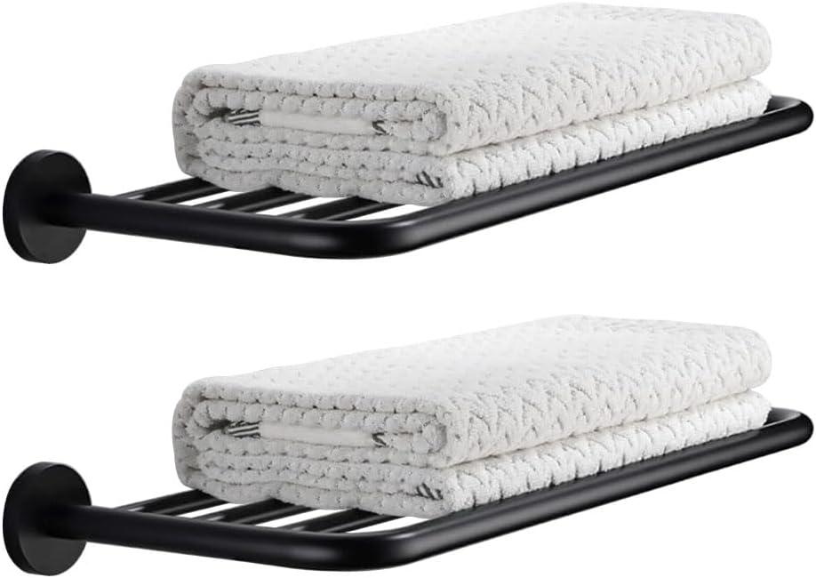 Hotel Towel Racks for Bathroom Wall Mounted, 24 Inch Towel Shelf for Bathroom, 2-Tier Bathroom Towel Rack, Black