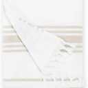 Laguna Beach Textile Co. Soft Turkish Fouta Beach Towel - White & Dune Tan, 400 GSM, 70"L x 40"W