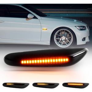 LED Side Marker Lights Assembly Kit with Smoke Lens Amber Turn Signal Lamp for Front Driver & Passenger Side Compatible with BMW 1 3 5 Series E46 E60 E61 E82 E88 E90 E91 E92 E93 X1 X3 E83 E84