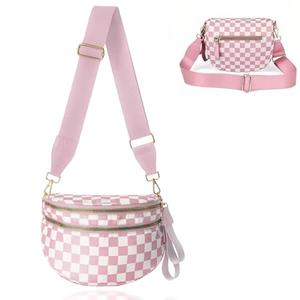 Pallocoo Black and White Checkered Crossbody Bag Bum Bag for Women, Checkered Purse Fanny Packs Belt Bag Nylon Sling Bags