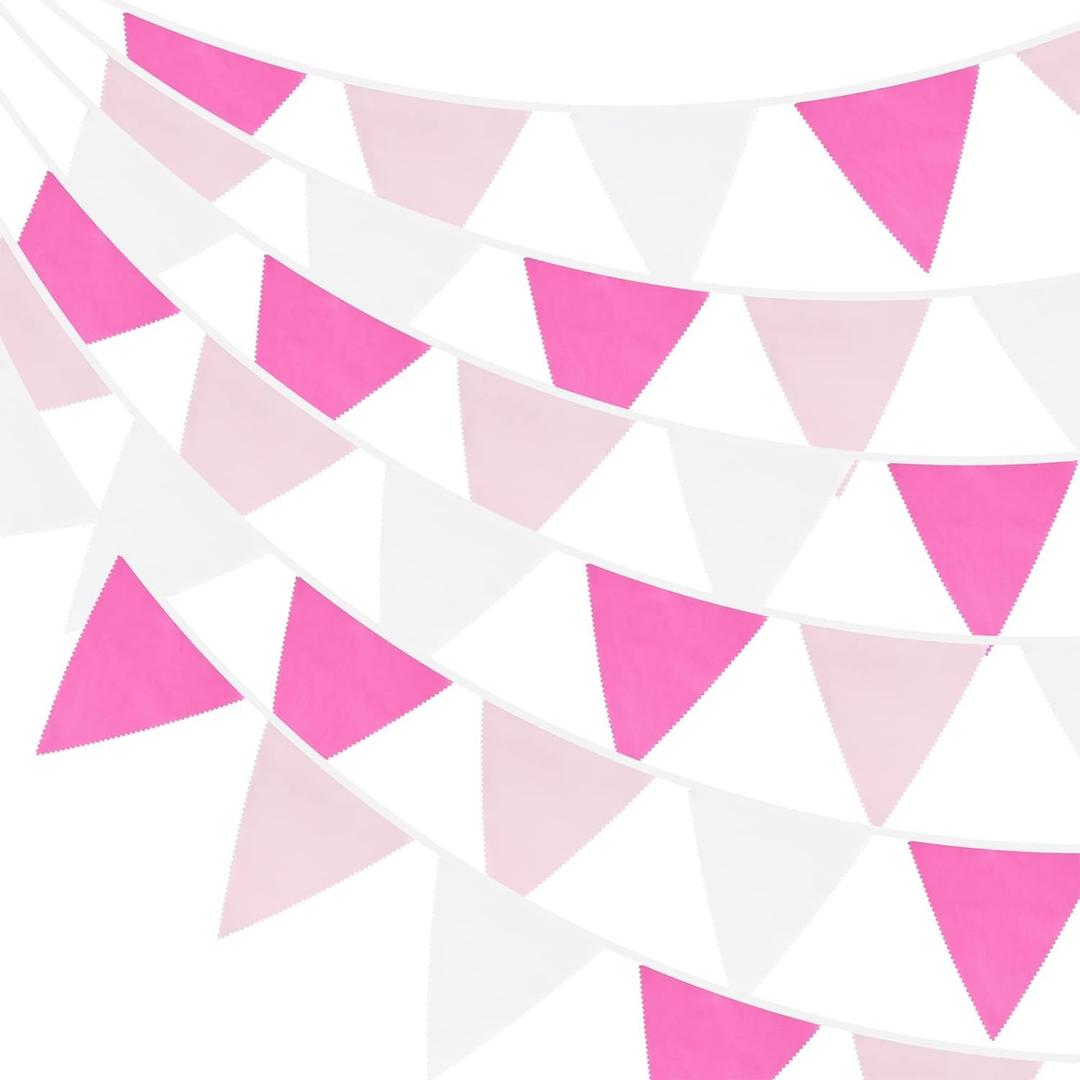 GCQQ 40Ft Hot Pink Pennant Banner Flags, Fabric Pennant Banner, Triangle Flag Banners, Hot Pink Party Banner Decoration for Barbie, Flamingo, Wedding, Birthday, Baby Shower Party Decoration