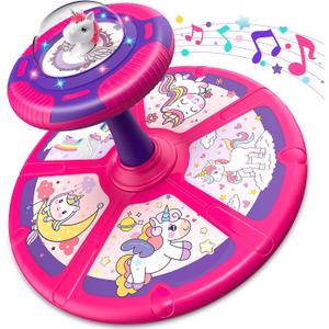 Flooyes Unicorn Sit and Spin Toys for Toddlers Girls 2 Years Old, Christmas Birthday Gifts for 1 2 3 4, with LED and Music, 360 Spin, Medium/Standard