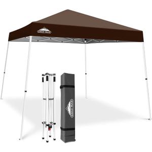 EAGLE PEAK 10x10 Slant Leg Pop-up Canopy Tent Easy One Person Setup Instant Outdoor Beach Canopy Folding Portable Sports Shelter 10x10 Base 8x8 Top (Brown)