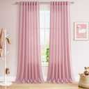 Rose Linen 96 Inch Long Curtains Panels 2 Panel Set with Back Tab Rod Pocket Semi Sheer Light Filtering Boho Aesthetic Style Room Decor Burlap Look Curtain for Bedroom and Living Room 52x96 Inch