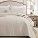 Lavsiry Quilt King Size with Pillow Shams, Summer Lightweight Arch Pattern Bedspreads, Soft Microfiber Coverlet Thin Comforter Bedding Set for All Seasons - Light Beige, 106"x96" (King(106"x96"))