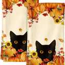 Flour Sack Kitchen Towels Set of 2-18x26 Inch Cotton Dish Towels with Hanging Loop Absorbent Reusable Cloths for Cleaning Cute Autumn Fall Home Decor Housewarming, Autumn Two Cats