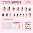 5 x RTKHFZE Press on Nails Short - Square Press On Nails,with Designs Fake Nail Glue on Nails,Natural Fit Reusable Stick On Nails in 16 Sizes - 32 Soft Gel False Nails Kit,Black Flower