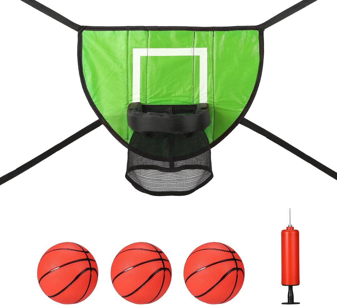 Trampoline Basketball Hoop Set, Trampoline Basketball Hoop Attachment Waterproof Basketball Goal for Trampoline Soft Basketball Game Accessories for All Ages Basketball Lovers