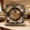 DORBOKER Moving Gears Desk Clock, Mantle Clock, Industrial Steampunk Art Decorative Clocks for Living Room Farmhouse Offcie, Christams Gifts Ideas for Father Boss Senior Friend (12inch Bronze Roman)