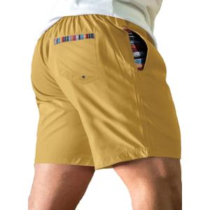 Comdecevis Men's Athletic Shorts 6" Quick-Dry 4-Way Stretch Color Block Elastic Waist Summer Beach Swimming Shorts (Yellow), XL