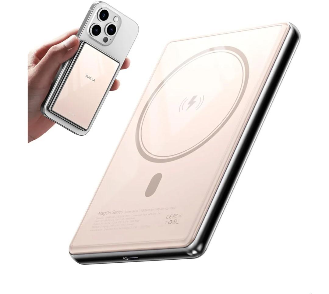 Kuulaa 10000mAh Magsafe Power Bank Ultra Slim 0.53'' Magnetic Wireless Portable Charger with USB-C Output, 20W PD Fast Charging for iPhone 16/15/14/13/12 Series, Tempered Glass Design