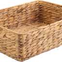 YAHUAN Water Hyacinth Storage Basket, Handwoven, 15.35L x 12W x 4.72H in, Brown
