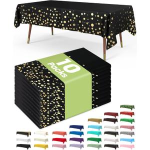 Pureegg Plastic Table Cloth Disposable 10 Pack, 54 x 108 Inch Table Cloths, Graduation Decorations Class of 2025, Graduation Tablecloths, Rectangle, Plastic Cover, Leakproof & Sturdy, Black and Gold