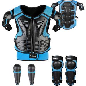 Youth Dirt Bike Gear, JUSTDOLIFE 5 PCS Motorcycle Armor Protection Jacket, Kids Motorcycle Armor with Knee Pads Elbow Pads Chest Protector Racing for Outdoor Sports, One Size