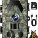 EBXDW Trail Camera, 5K 60MP Game Camera with No Glow Night Vision, 150°Wide-Angle, 0.05s Trigger Speed Motion Activated IP66 Waterproof for Wildlife Scouting, Home Security, Green