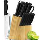 Knife Set, 14-Piece Kitchen Knife Set, German High Carbon Stainless Steel, Durable Knife Block, Black