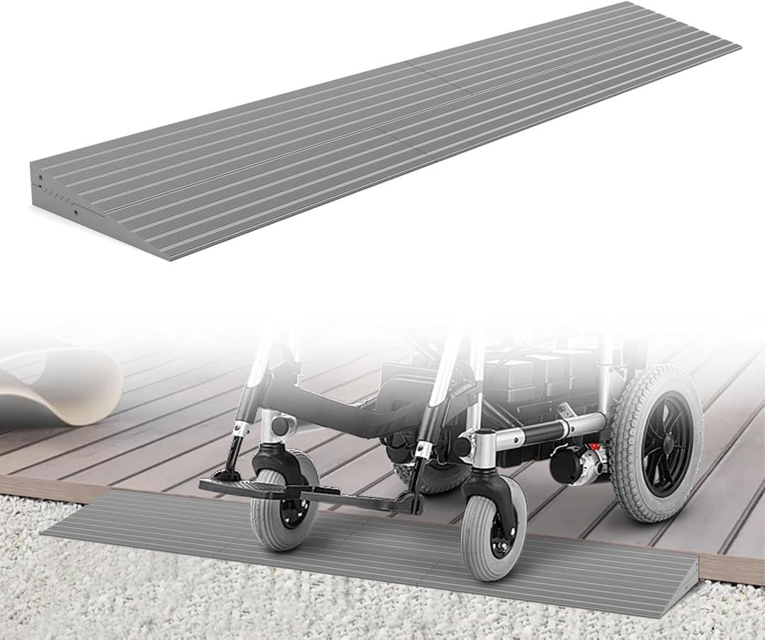1.2" Rise Threshold Ramps for Doorways, 2000 Lbs Load Capacity, 34 inch Long Non-Slip Natural Rubber Power Wheelchair Ramp Stacking to Use for Doorways, Curb, Sweeper, Power Scooters, Bathroom-Grey