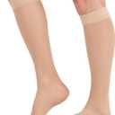 2 Pairs Sheer Compression Socks for Women - 15-20 mmHg Knee High Sheer Compression Stockings for Support Circulation Swelling Edema Work Office Travel, Beige, Large