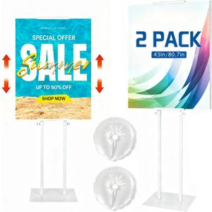 2 Pack Stand Heavy Duty Adjustable Pedestal Sign Holder, Poster Height 4.7 to 83 in for Double-Sided Foam Board Signs with Water-Filled Base for Stability, for Wedding Business Outdoor Events(White)