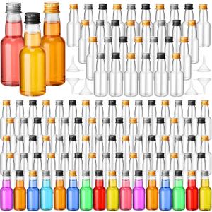 120 Pcs Mini Liquor Bottles Airtight Shot Miniature Empty Plastic Alcohol Spirit Shot Bottles with Funnels for Party Favors, Weddings(2 oz,Silver, Gold, Black)