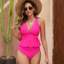 Edelqual Womens Swimsuits Tankini Two Piece Bathing Suits Tummy Control High Waisted Bikini Set 2025 Ruffled Swimwear (Pink, XL)