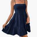 SOLY HUX Women's Sundress Smock Cami Mini Dress Sleeveless Swing A Line Short Dresses Casual Cute Summer Dresses, Medium , Blue 