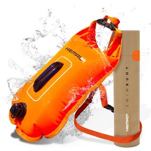 Swim Buoy for Open Water with Dry Bag 15L - Fully Waterproof Swim Bubble - Be Safe with Higher Visibility, Toughened Nylon and Rest Handle Swimming Buoy - Open Water Buoy for All Season Swimmers (Orange)