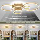 Modern LED Ceiling Light Gold Flush Mount Ceiling Light Dimmable Dining Room Light Fixtures with Remote 5 Rings Acrylic Kitchen Lighting Fixtures Ceiling Lamp for Living Room Bedroom (Gold, 5 Rings), 47.24" x 28.74" x 4.72"