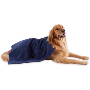 Bone Dry Pet Grooming Towel Collection Absorbent Microfiber X-Large, 41x23.5", Embroidered Navy