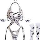 Unibaby Womens Anime Cow Cosplay Milk Leopard Costume Lolita Kawaii Bikini Bodysuit Lingerie Panty Set White Stocking (Cow type 1)