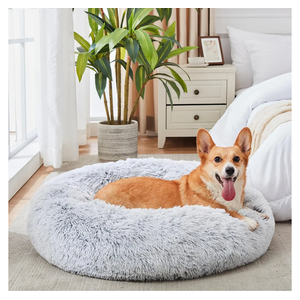 WESTERN HOME WH Calming Dog & Cat Bed, Anti-Anxiety Donut Cuddler Warming Cozy Soft Round Bed, Fluffy Faux Fur Plush Cushion Bed for Small Medium Dogs and Cats (20"/24"/27"/30")