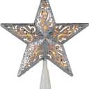8.5" Lighted Silver Glitter Star Cut Out Design Christmas Tree Topper - Clear Lights, White Wire