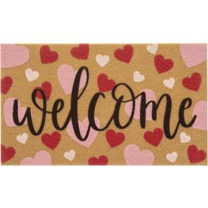 Valentine's Day Door Mat Welcome Doormats Non Slip Front Door Rugs for Entrance Porch Spring Indoor Outdoor Decor for Home 17 x 29 Inch (Hearts Welcome)
