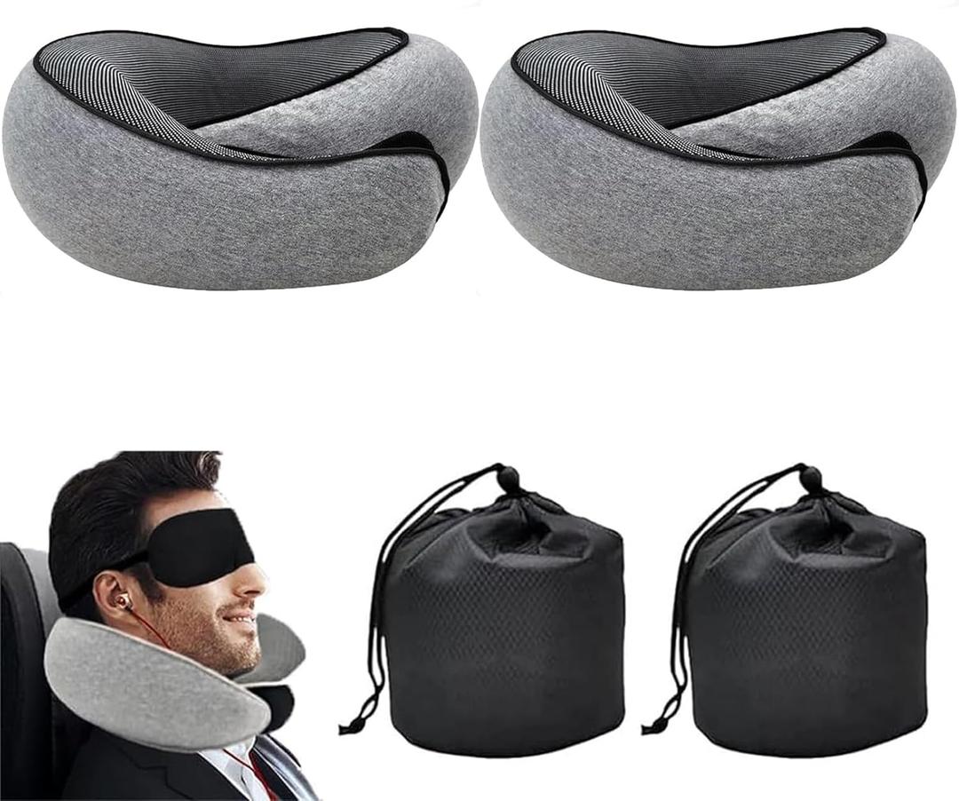 2PC Travel Pillow,Travel Neck Pillow,Travel Pillows for Airplanes,Memory Foam Travel Pillow Neck Pillow for Traveling Suitable for Airplanes,Offices and Cars (Dark Gray)