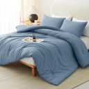 CozyLux Queen Comforter Set Grayish Blue, 3 Pieces Solid Comforters Queen Size Breathable Bedding Sets, Dusty Blue Luxury Soft Lightweight Bed Set with Down Alternative Comforter and 2 Pillowcases