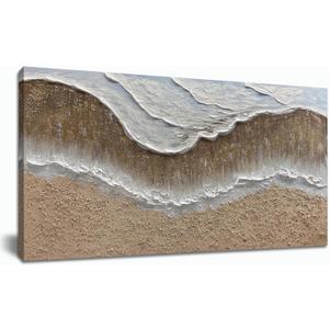 Trogonup Large Coastal Canvas Wall Art for Living Room 20x40 Inch Hand Painted White Ocean Textured Seascape Oil Painting Beach Artwork for Bedroom Office Home Decor Ready to Hang