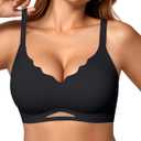 OEAK Womens Wireless Jelly Bras Scalloped Push Up No Underwire Bralette Supportive Tshirt Bra Seamless Comfortable Bras (XX-Large, Black)