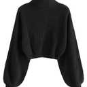 ZAFUL Women's Crew Neck Long Sleeve Pullover Crop Sweater Mock Neck Lantern Sleeve Ribbed Knit Cropped Sweater L