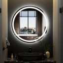 32" Round LED Bathroom Mirror, Dimmable, Anti-Fog, Wall Mounted, Modern Style, Frameless, Glass with Frosted Edge