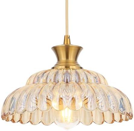 Mgcanyu Amber Glass Pendant Lights, 11.8" Brushed Gold Lighting Glass Light Fixtures Modern Amber Chandelier Vintage Hanging Ceiling for Kitchen Island Dining Room Restaurant Bedroom Foyer Entryway