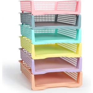 Tenceur 6 Pcs Turn in Trays Classroom, Pastel Paper Tray for Classroom Organization and Storage Stackable Plastic Book Baskets Teacher Organizers for Library Drawers Office Desk (13.3 x 9.5 x 2.7 Inches)
