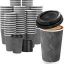 Lamosi 500 Pack - 16 oz Insulated Disposable Coffee Cups with Lids, To Go Paper Coffee Cups with Lids, Corrugated Ripple Wall Cup for Hot Drink Office Coffee Bar (Grey)