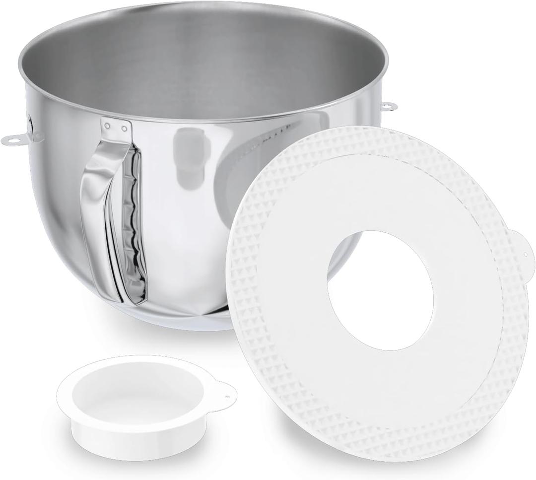 7QT Stainless Steel Mixer Bowl and Bowl Lid Covers for Kitchenaid Stand Mixers, Kitchen Aid Mixing Replacement Bowl for 7QT Lift Mixer with Handle, Dishwasher safe.