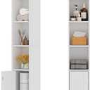RRX Tall Slim Bathroom Storage Cabinet,7.87''L*7.87''W*67''H (Milky White) | Adjustable Shelves with 2 Doors, Narrow Cabinet with Anti-Tip for Toilet Paper Corner, Small Spaces, Kitchen, Bathroom