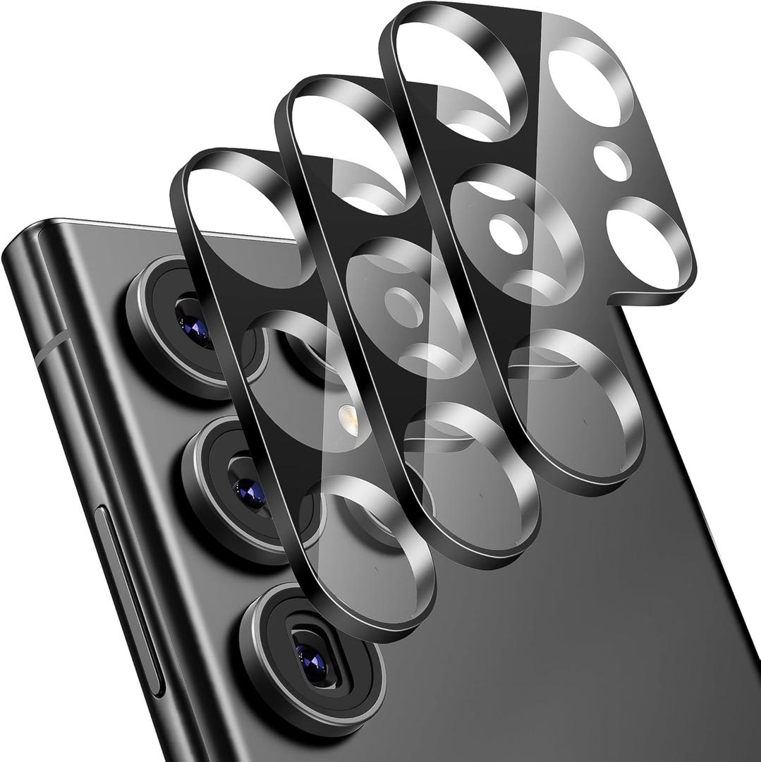 Suoman 3-Pack Samsung Galaxy S25 Ultra Camera Lens Protector, 9H Hardness Tempered Glass Film, [Unobstructed Flash] Individual Metal Protective Cover -Black