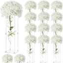 Geetery Tall Acrylic Wedding Flower Stand Centerpieces Clear Elegant Vase Column Stand with Artificial Hydrangea Flowers for Wedding Party Table Home Decorations(12 Pcs,20 Inch)