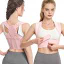 Posture Corrector for Women, Adjustable Upper Back Brace for Neck Shoulder Support, Comfortable Back Straightener for Hunchback & Slouching, Invisible Under Clothes(Pink,Small)